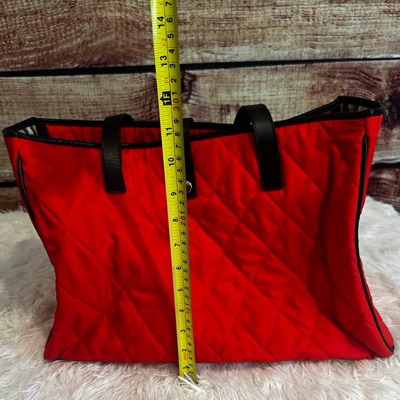 Authentic Burberry Red Quilted Nova Check Tote 15x11x5 Made in Italy Handbag - Picture 9 of 10